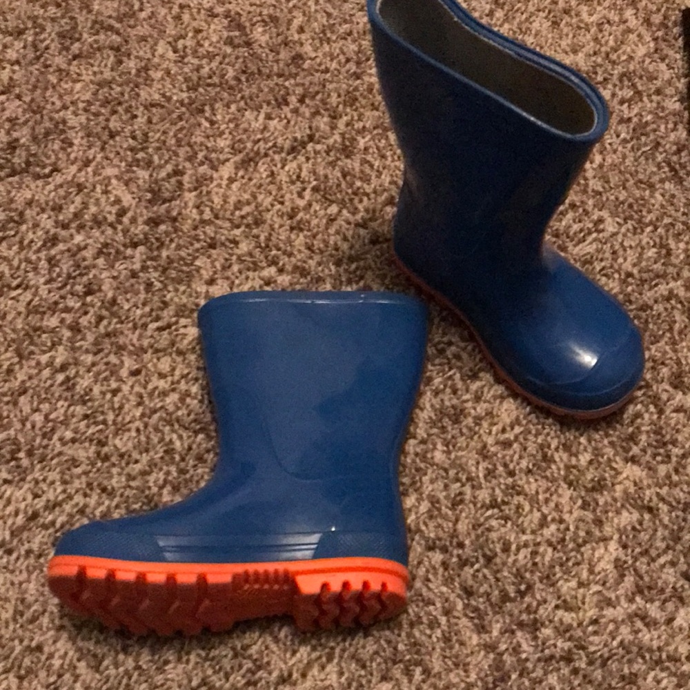 Kids Blue Rain Boots with Orange Sole